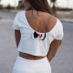 Εκρού crop top με ριγέ λεπτομέρειες - Luluka