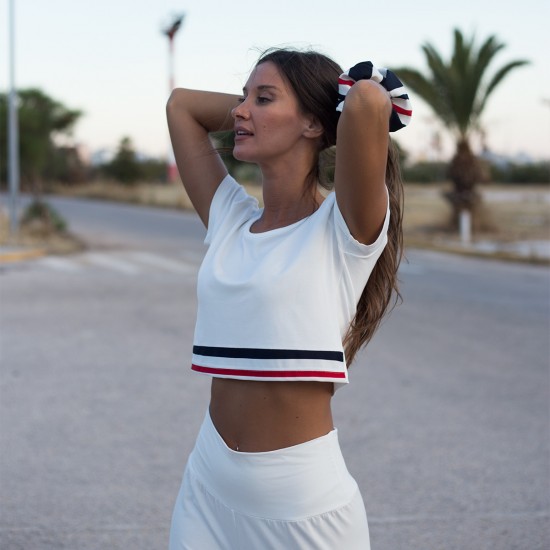 Εκρού crop top με ριγέ λεπτομέρειες - Luluka